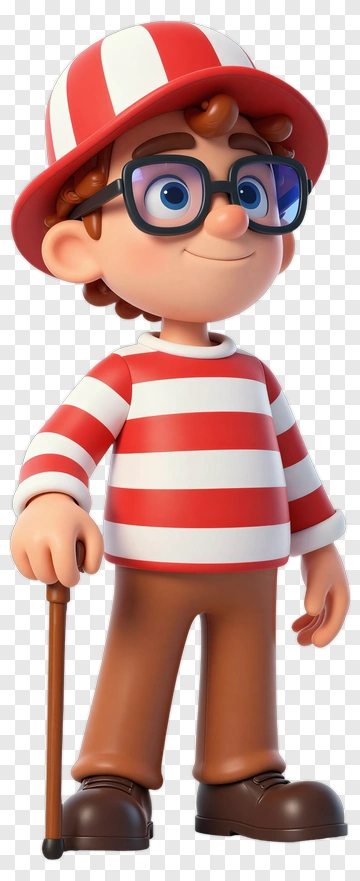 Cartoon Character Wearing Striped Shirt And Glasses PNG