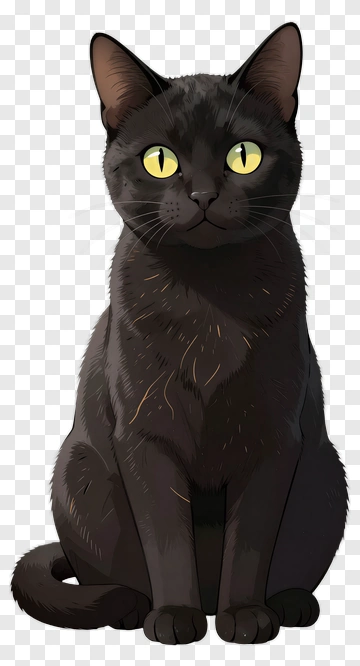 Cartoon Black Cat With Yellow Eyes PNG