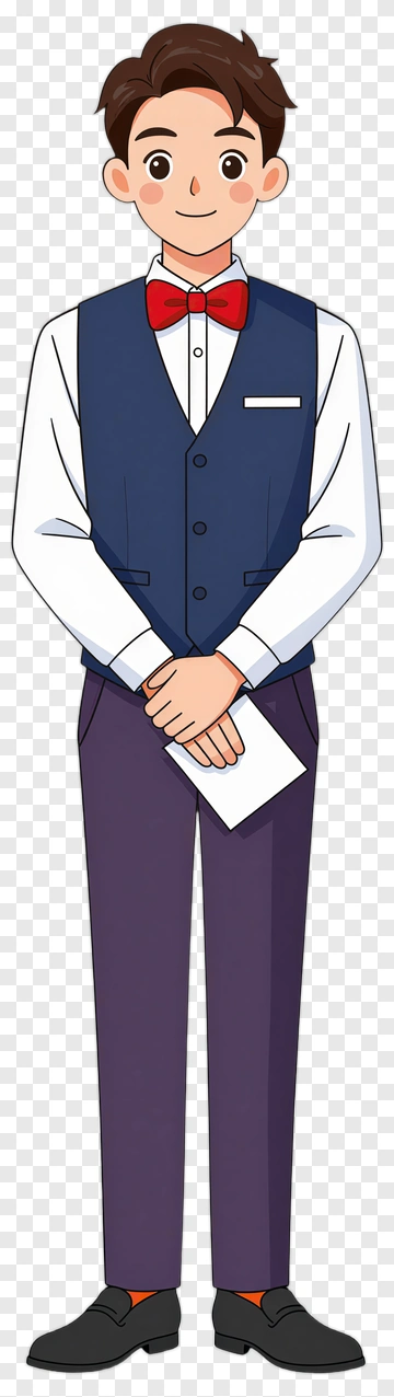 Cartoon Male Waiter Holding A Menu PNG