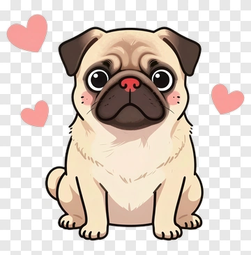 Cartoon Pug With Hearts PNG