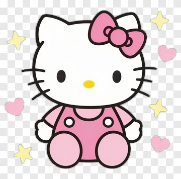 Hello Kitty Character With Pink Bow And Overalls PNG