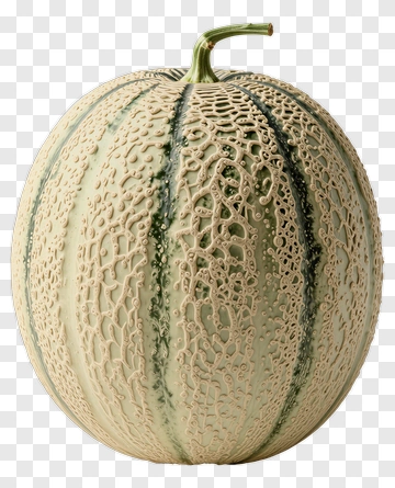 Textured Melon With Green Stripes PNG