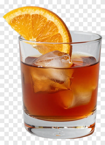 Glass Of Whiskey With An Orange Slice PNG
