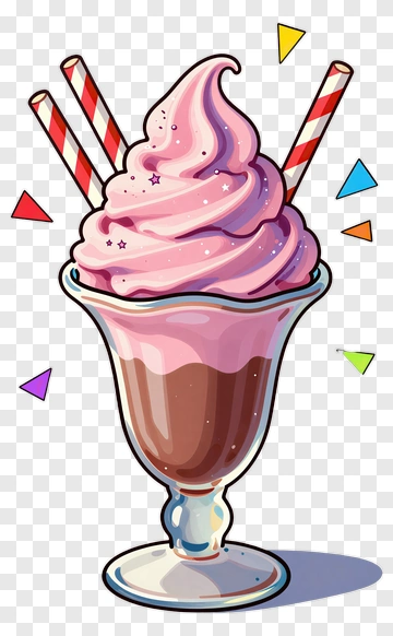 Cartoon Ice Cream Sundae With Straws PNG