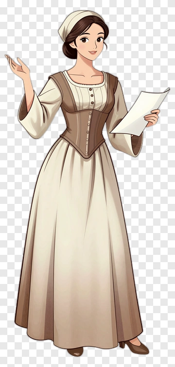 Woman In Historical Dress Holding A Paper PNG