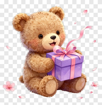 Cartoon Bear Holding A Gift Box PNG