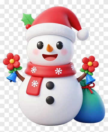 Cartoon Snowman Holding Flowers And Bells PNG