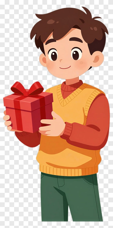 Happy Boy Holding A Gift Box PNG