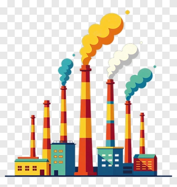 Colorful Industrial Factory With Smoke Stacks PNG