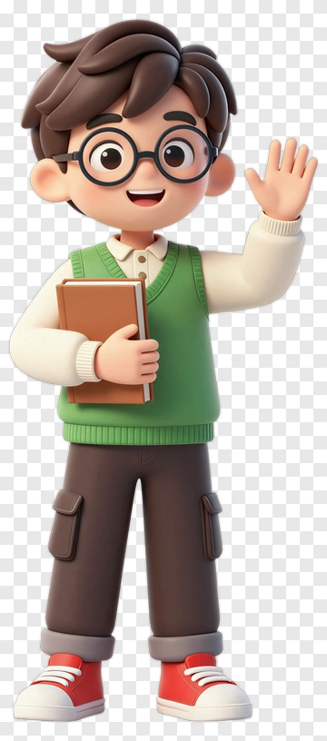 Cartoon Boy Holding A Book And Waving PNG