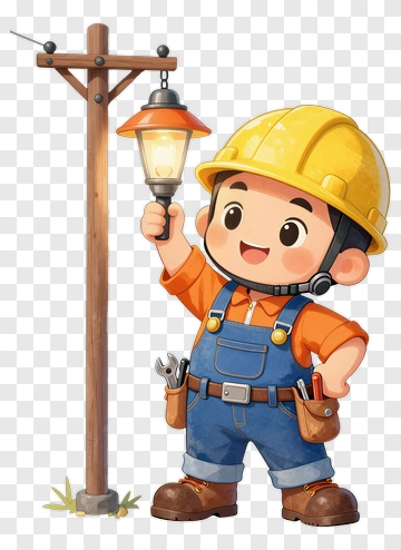 Cartoon Construction Worker Holding A Lantern PNG