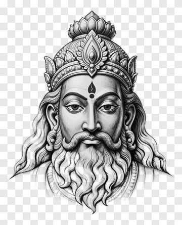 Illustration Of A Hindu Deity With Crown And Beard PNG