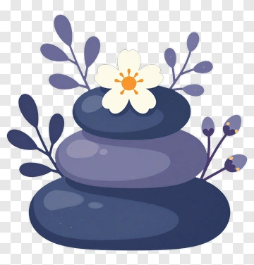Stack Of Smooth Stones With Flower And Leaves PNG