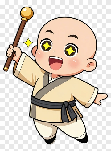 Cartoon Monk Holding A Staff PNG