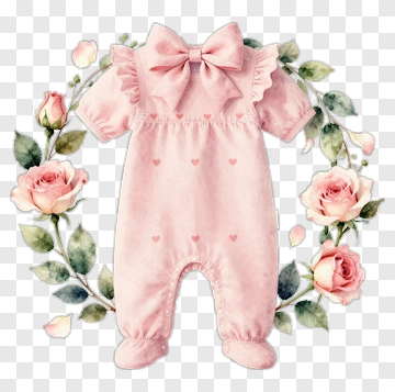 Pink Baby Romper Surrounded By Floral Wreath PNG