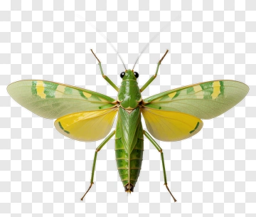 Green Grasshopper With Yellow Wings PNG