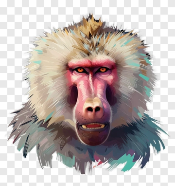 Colorful Baboon Portrait PNG