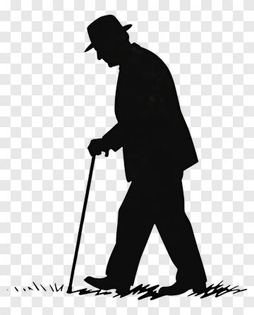 Silhouette Of A Man Walking With A Cane PNG