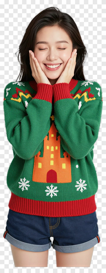 Happy Woman In A Christmas Sweater PNG
