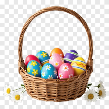 Easter Basket Filled With Colorful Eggs PNG