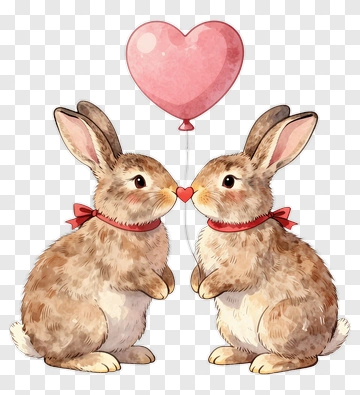 Cute Rabbits With Heart Balloon PNG