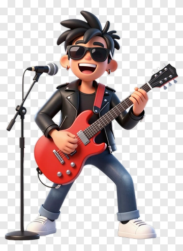 Cartoon Musician Playing Electric Guitar PNG