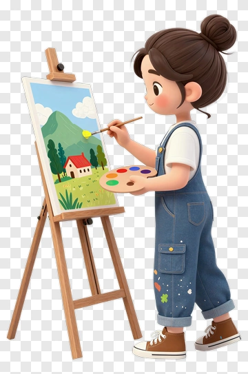 Cartoon Girl Painting A Landscape PNG