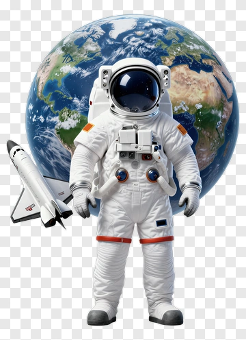 Astronaut Standing In Front Of Earth And Space Shuttle PNG