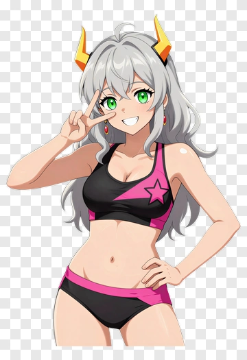 Anime Character In Swimwear Making A Peace Sign PNG