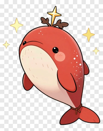 Cartoon Red Whale With Sparkles PNG