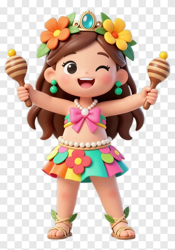 Cartoon Girl Holding Maracas In A Colorful Outfit PNG