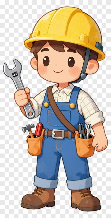 Cartoon Construction Worker Holding A Wrench PNG