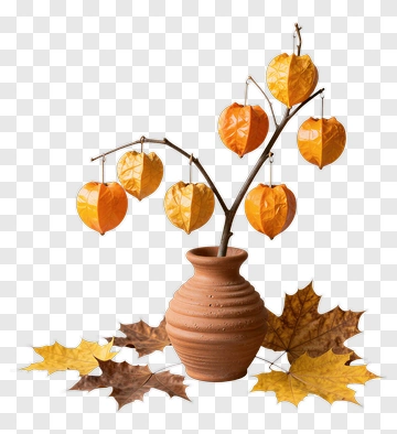 Autumn Decoration With Orange Lanterns In A Clay Pot PNG