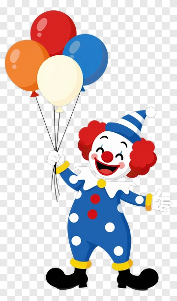 Cartoon Clown Holding Colorful Balloons PNG