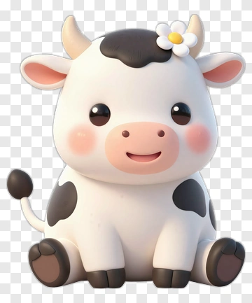 Cute Cartoon Cow With A Flower PNG