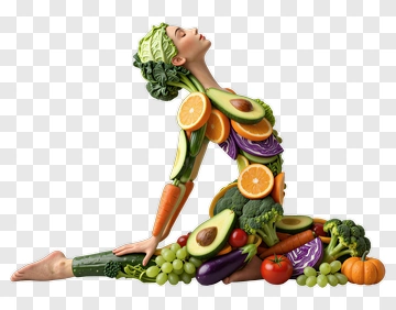 Woman Made Of Vegetables In Yoga Pose PNG