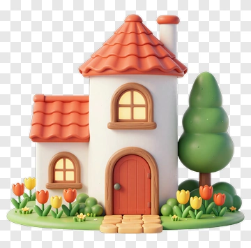 Colorful House Surrounded By Flowers And Trees PNG