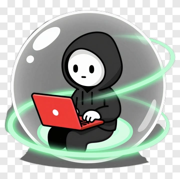 Cartoon Character Using A Laptop In A Bubble PNG