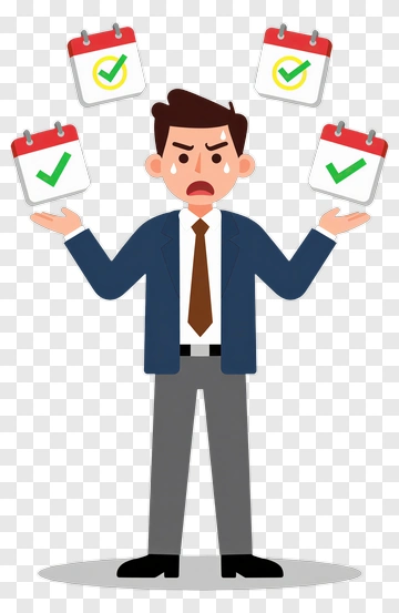 Frustrated Businessman Juggling Calendars PNG