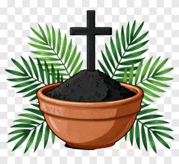 Ashes In A Pot With A Cross And Palm Leaves PNG