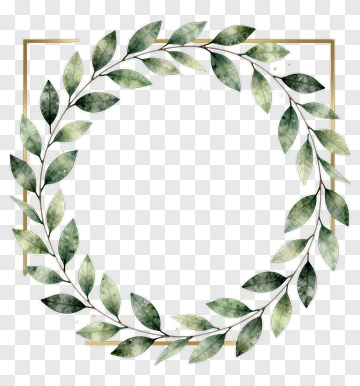 Watercolor Leaf Wreath With Gold Frame PNG