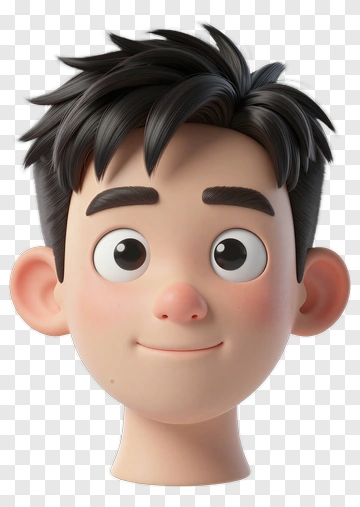 3D Cartoon Boy With Short Black Hair PNG