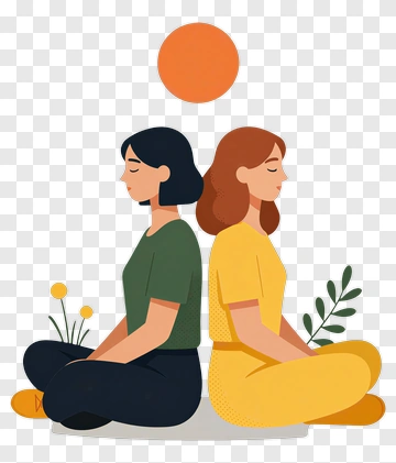 Meditating Women With Plants And Sun PNG