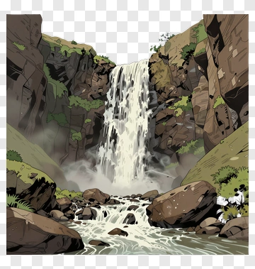 Waterfall In A Rocky Landscape PNG
