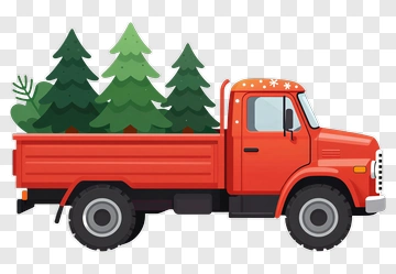 Red Truck Carrying Christmas Trees PNG