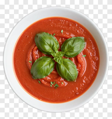 Tomato Soup With Fresh Basil Leaves PNG
