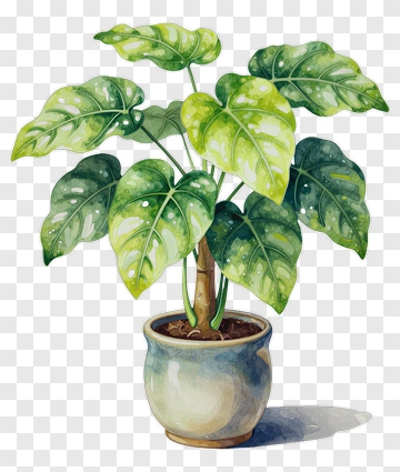 Colorful Potted Plant With Large Leaves PNG