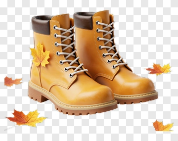 Brown Hiking Boots With Autumn Leaves PNG