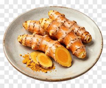 Fresh Turmeric Root On A Plate PNG