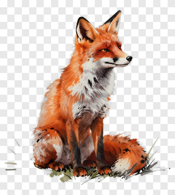 Realistic Fox Sitting On Grass PNG